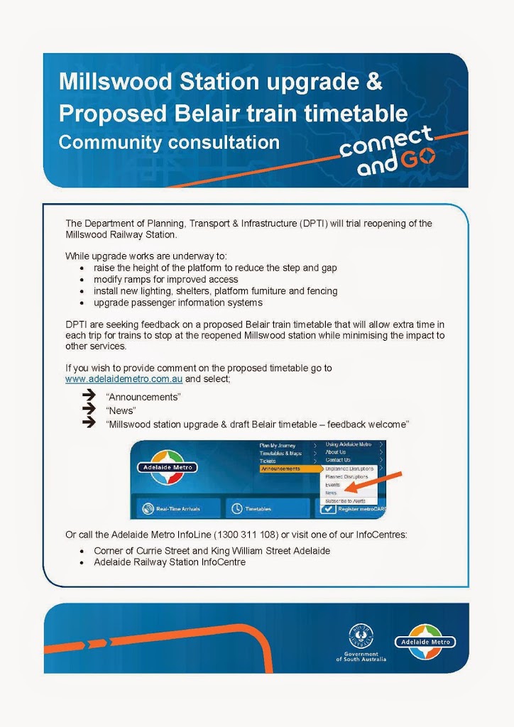 Have Your Say of the Belair Rail Timetable to incorporate Millswood Station