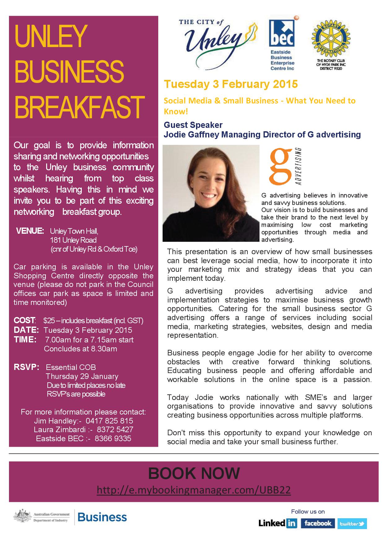Unley Business Breakfast Flyer - 3 Feb 2015