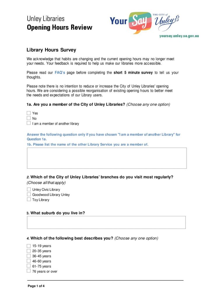 Unley Libraries Opening Hours Review Survey1